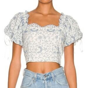 Loveshackfancy Melina Eyelet Crop Top Ivory Shores Puff Sleeve